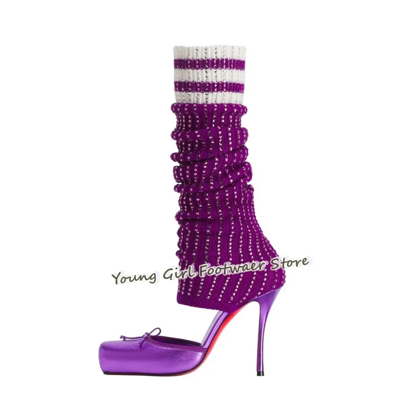 Shoe Cut Stiletto Heels Red Ba - Knee High Sock Women 评论和价格