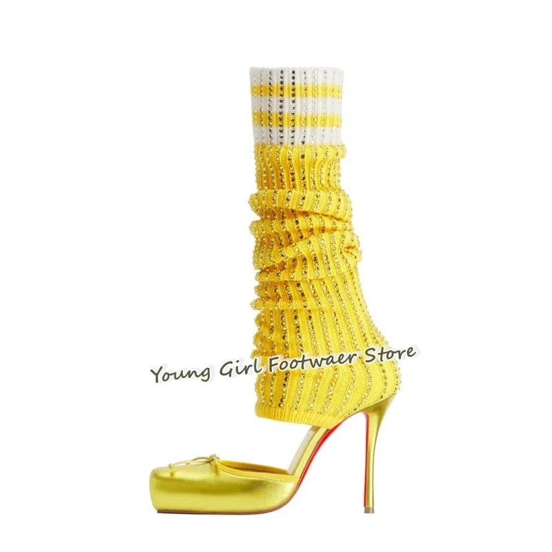 Shoe Cut Stiletto Heels Red Ba - Knee High Sock Women 评论和价格