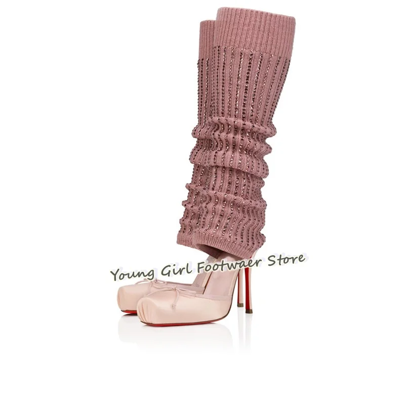 Shoe Cut Stiletto Heels Red Ba - Knee High Sock Women 评论和价格
