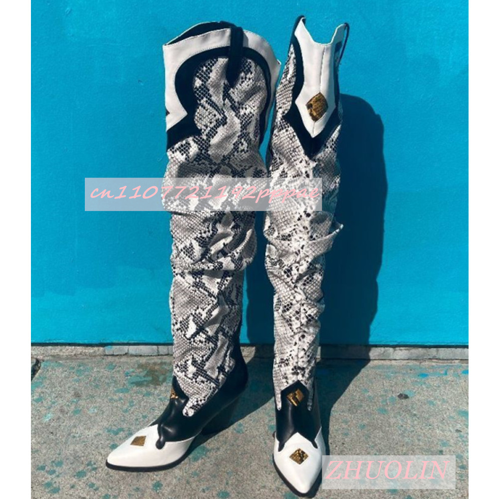 Winter Embroidered Snake Patte - Knee High Sock Women 评论和价格