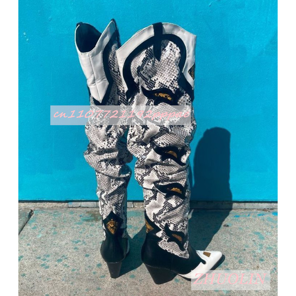 Winter Embroidered Snake Patte - Knee High Sock Women 评论和价格