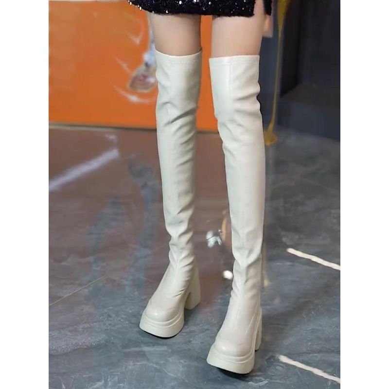 Round toe thick soled high-hee - Knee High Sock Women 评论和价格