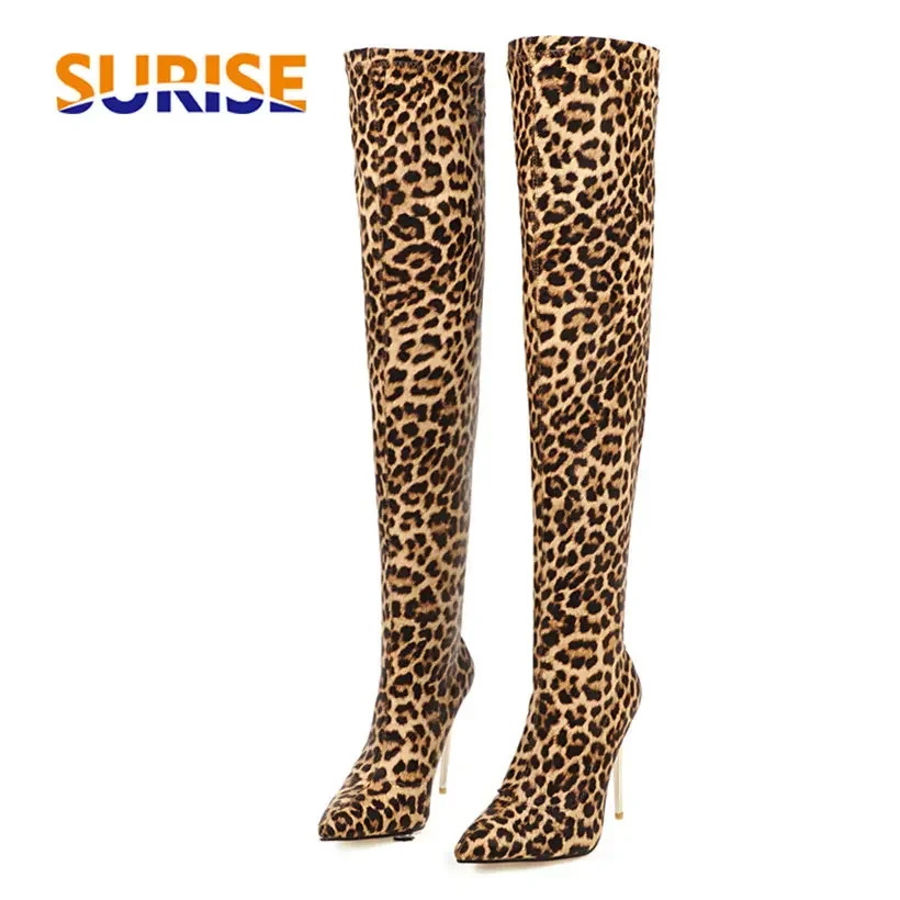 Plus Size Stretch Leopard Over - Knee High Sock Women 评论和价格