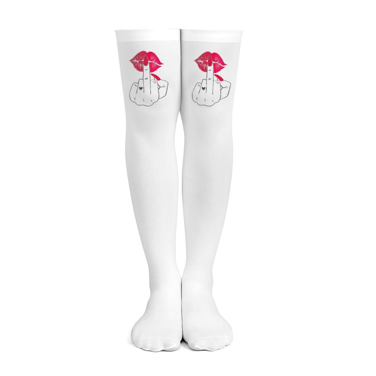 Ladies' white middle finger, r - Knee High Sock Women 评论和价格