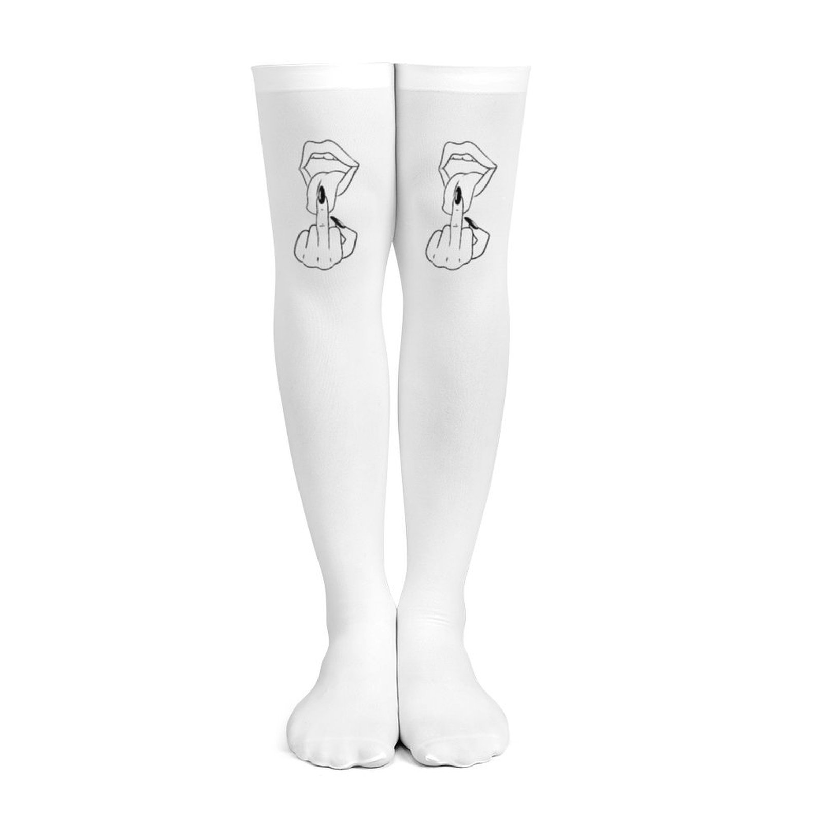 Ladies' white middle finger, r - Knee High Sock Women 评论和价格