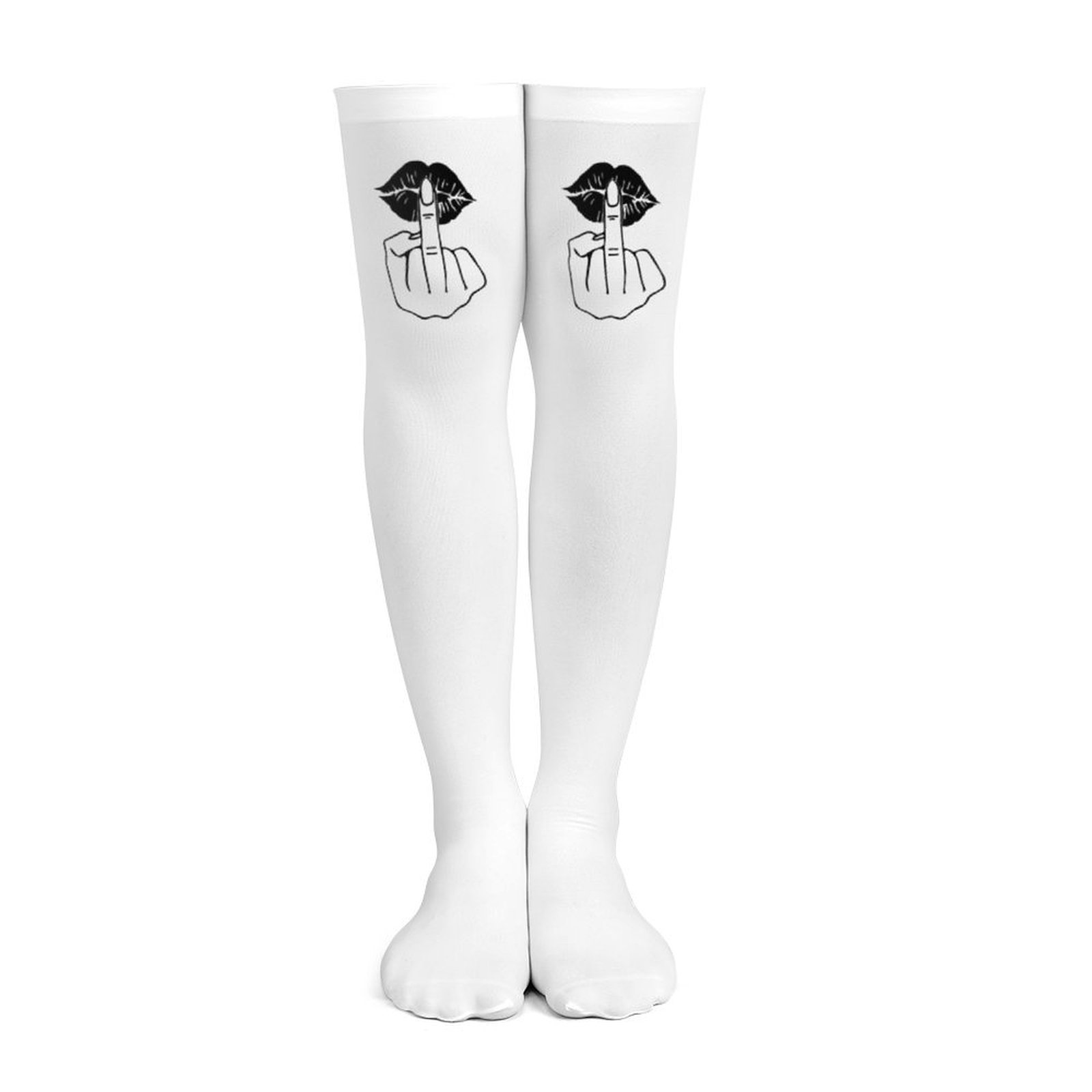 Ladies' white middle finger, r - Knee High Sock Women 评论和价格