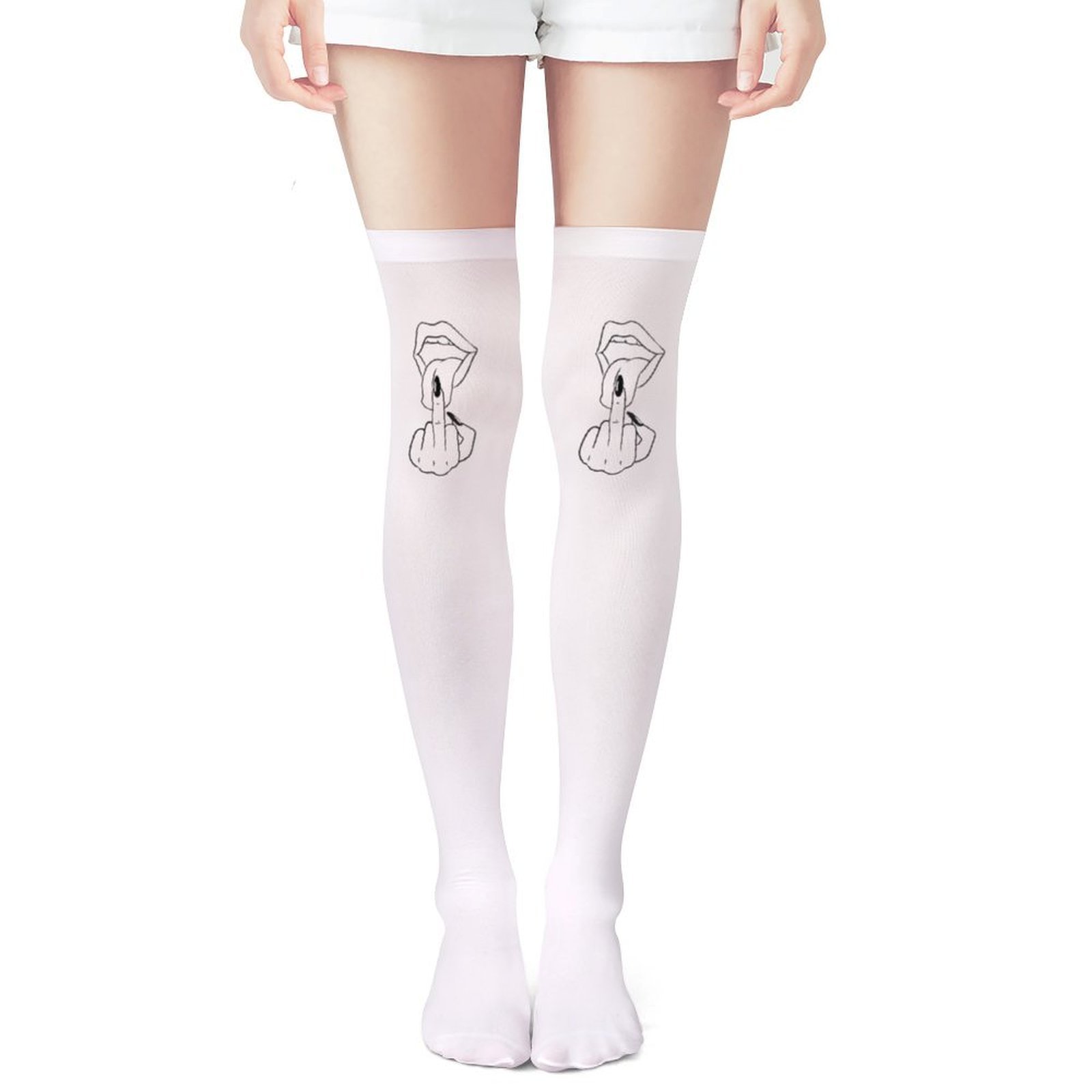 Ladies' white middle finger, r - Knee High Sock Women 评论和价格
