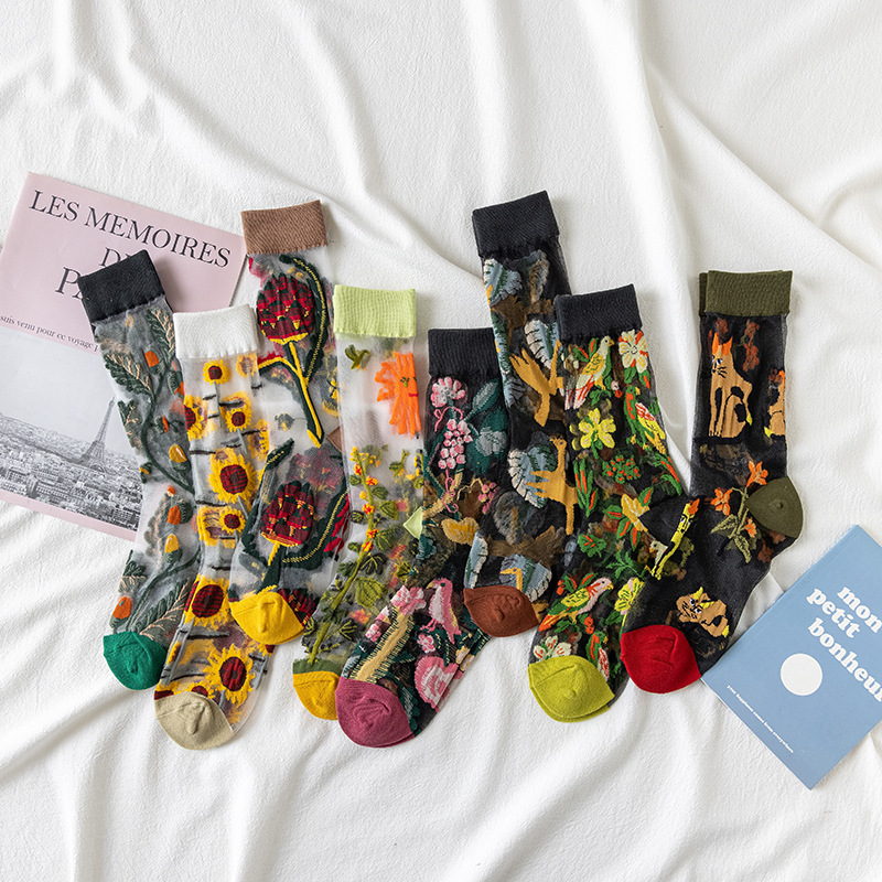 1/4 Pairs Retro Flower Women G - Silk Sock Bamboo 评论和价格